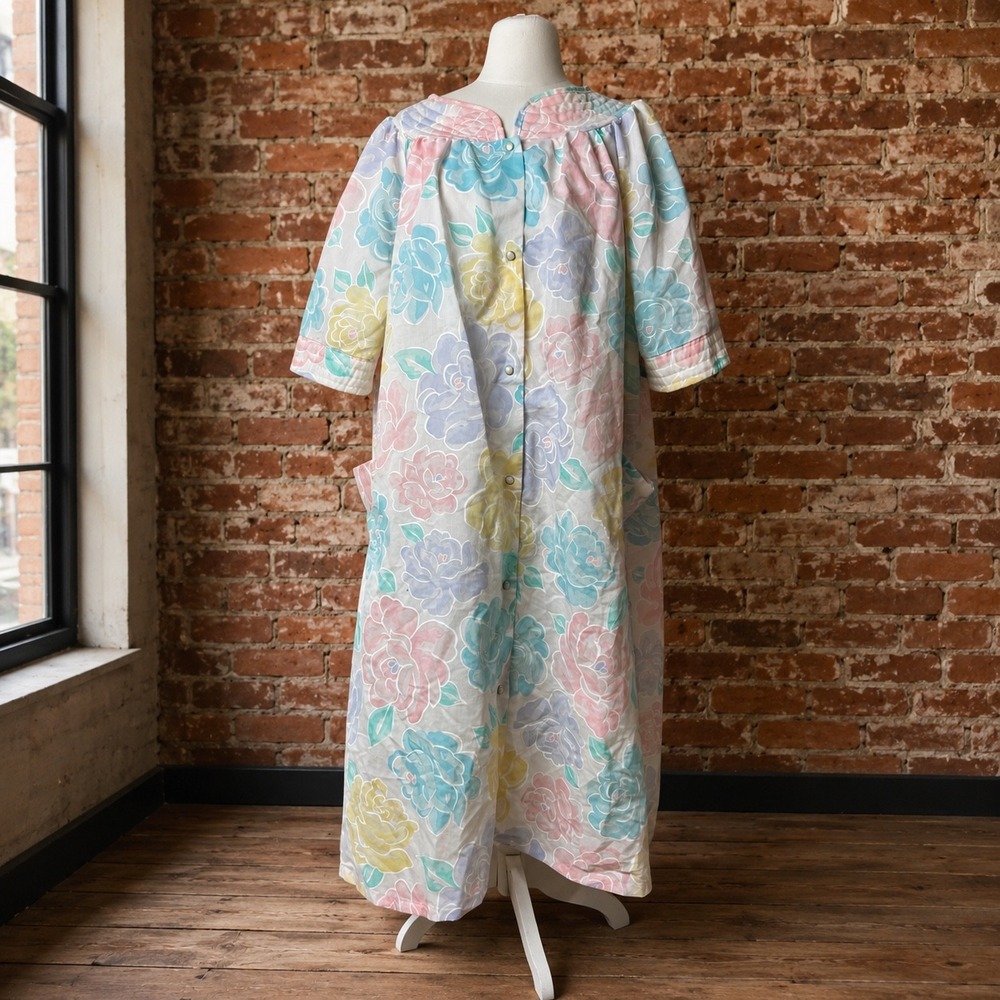 Vintage Pastel Floral Duster Robe Housecoat Grandmacore Cottagecore 80s 90s